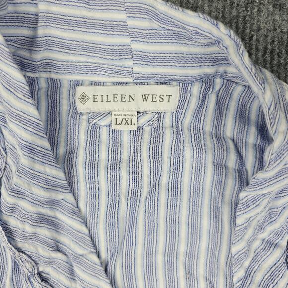 Eileen West Robe Womens L/XL Blue Striped Wrap Belted Cottage Minimalist Coastal - Picture 3 of 9